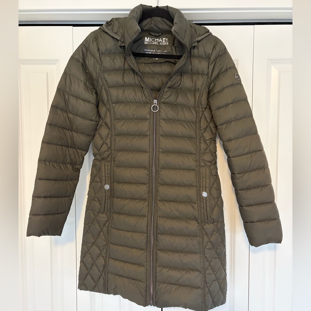 Michael Kors Women's Olive Green Down Fill Puffer Coat
